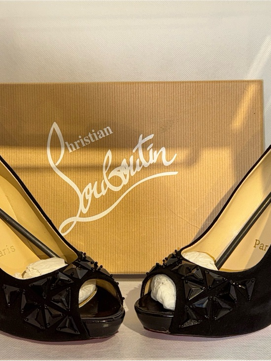 Christian Louboutin Shoes - Christian Louboutin Black Studded Peep-Toe Pumps